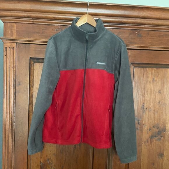 Men’s Columbia Red Gray Full Zip Up Fleece Jacket  M - Picture 1 of 3